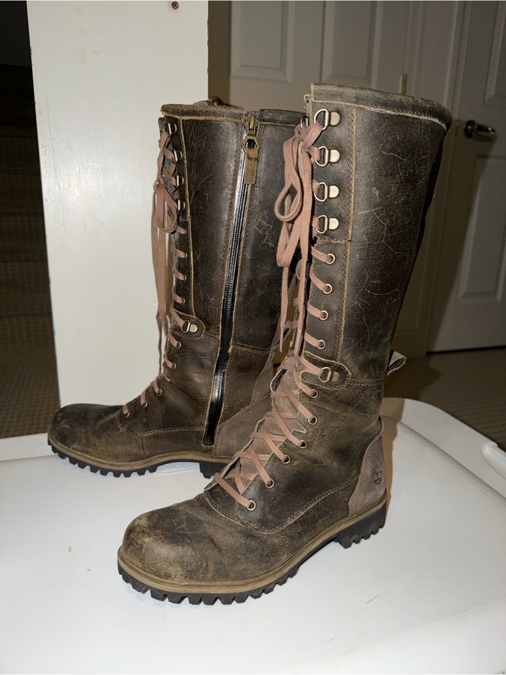 Timberland Dark Brown Lace-Up Leather Knee Boots
